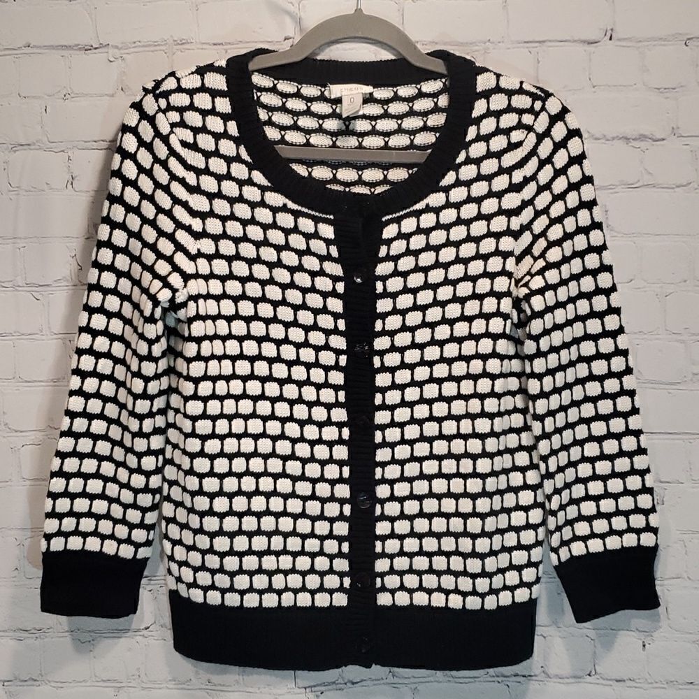 Chico's black and white button front cardigan